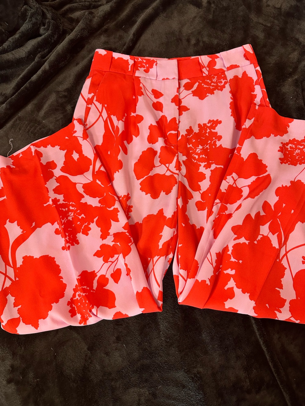 Halogen x Atlantic-Pacific Floral Wide Leg Pants Pink Red High Rise Size 4 - Picture 2 of 13